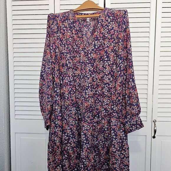Time and True Floral Print Dress XL (16-18) Blue with multi-colored flowers - Picture 1 of 4